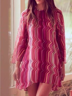 Misa Los Angeles Pink Chevron-Pattern Mini Swing Dress